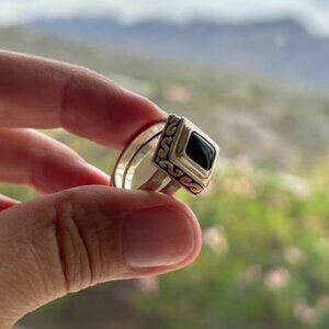 925 STERLING SILVER Scroll Black Onyx RING